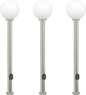vidaXL Balizas De Luz Con Sensor Y Tomacorriente, 3 Unidades, 120 Cm, Acero Inoxidable, Ip44 Vidaxl
