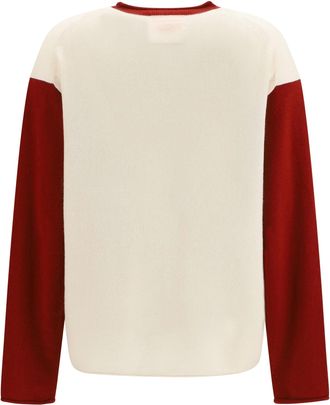 Guest In Residence Womens Baseball Oversized Crew Sweater Cream-Carmine Kashmir-Capra Hircus Cream/carmine Kashmir/capra