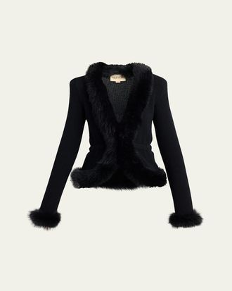 Valentino Garavani Sheep Shearling-Trim Cashmere Knit Jacket