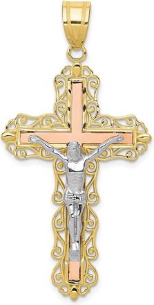 Diamond2Deal 10K Tri-color Diamond-cut Crucifix Pendant