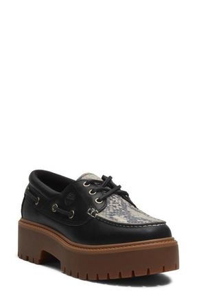 Timberland Stone Street Platform Boat Shoe in Snake Print Suede at Nordstrom, Size 6.5