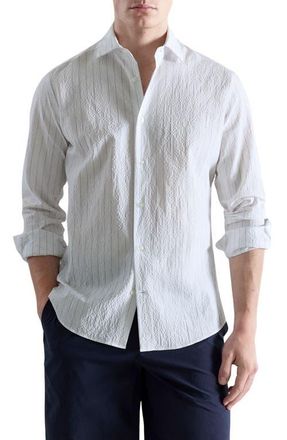 Mango Textured Pinstripe Button-Up Shirt in White at Nordstrom, Size X-Large