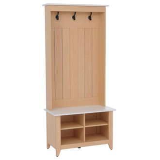 Hhg [nunca Usado] Aparador Hhg-680, Aparador De Pie Con Estante Para Zapatos Y Banco, 3 Ganchos Y 4 Compartimentos, Melamina, 170 X 76 X 39 Cm, Color Natu