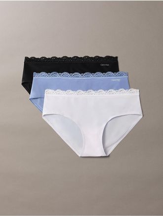 Calvin Klein Womens Microfiber Stretch with Lace 3-Pack Hipster - Light/Pastel Purple - XS