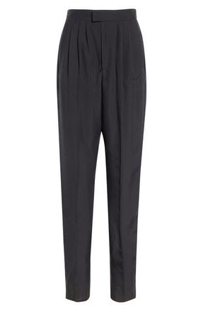 Saint Laurent Tailored Silk Straight Leg Pants in Noir at Nordstrom, Size 8 Us