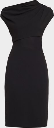 Aidan Mattox Draped One-Shoulder Jersey Knit Midi Dress