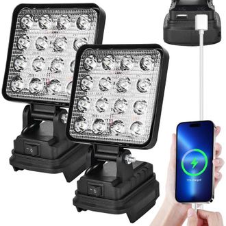 OEM Paquete De 2 Luces De Trabajo Led Inal&aacute;mbricas De 20 V Y 27 W - Foco De Construcci&oacute;n Led Con Carga Usb - Foco Port&aacute;til A Bater&iacute;a - Foco De Construcci&oacute;
