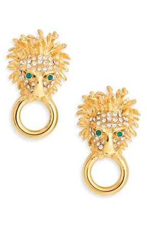 Kenneth Jay Lane Pav&eacute; Crystal Lion Doorknocker Earrings in Gold at Nordstrom Rack