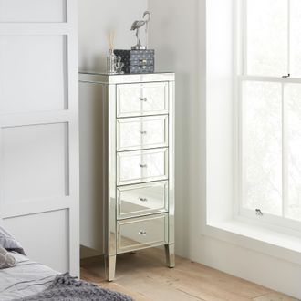 Birlea Valencia 5 Drawer Narrow Chest Mirrored in Silver