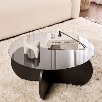 Dmora Tavolino Da Salotto Cugnoli, Forma Rotondo, Materiale Piano In Vetro, Colore Ripiano Trasparente, 75x75x35h Cm Nero