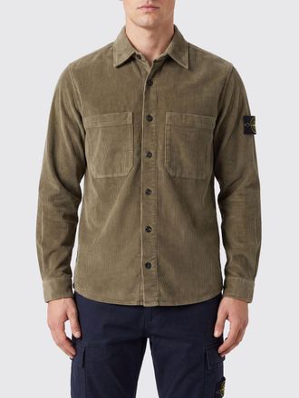 Stone Island Camicia slim fit in velluto a coste con logo Compass applicato