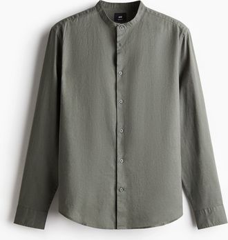 H&M Hemd aus Leinenmix in Regular Fit - Khakigr&uuml;n