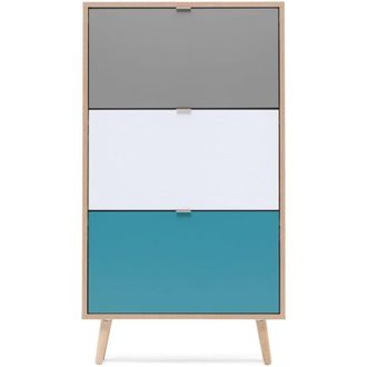 Les Tendances Les Tendances - Mueble Para Zapatos Cuba Para 18 Pares - Decor En Roble Sonoma Y Gris Claro - L 70 X P 24 X H 127 Cm