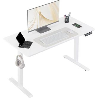 Woltu Scrivania regolabile in altezza (72-120cm) con piano 120x60cm, scrivania ergonomica, scrivania elettrico Colore Legno Originale + Bianco - Woltu