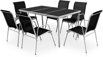 vidaXL Juego de comedor de jardín de acero negro 7 piezas Vidaxl