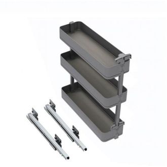 Emuca Emuca Botellero Lateral Extra&iacute;ble Harmony Con Cierre Suave, M&oacute;dulo Ancho 200mm Alto 800mm, Acero Y Madera, Gris Antracita