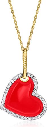 Ross-Simons Red Enamel and. Diamond Heart Pendant Necklace in 18kt Gold Over Sterling