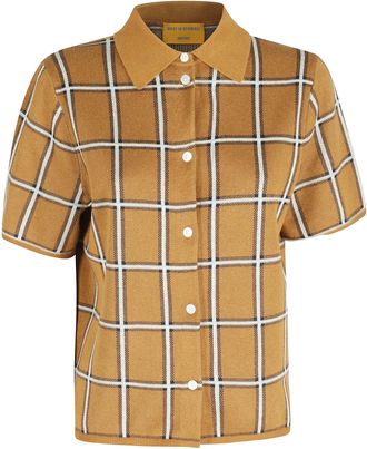 Guest In Residence Brown Picnic Plaid Check Pattern Silk Shirt