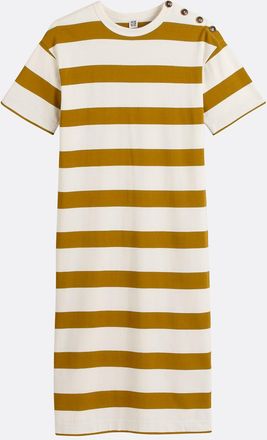 La Redoute Collections Lange gestreepte jurk met knoopjes op de schouder en korte mouwen