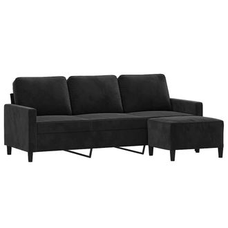 vidaXL Vidaxl - Sof&aacute; De 3 Plazas Con Taburete De Terciopelo Negro 180 Cm