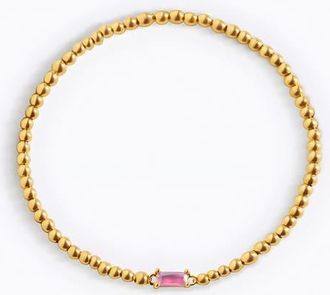 Mint & Lily Gold Beaded Birthstone Bracelet in October Pink Tourmaline at Nordstrom, Size 6.5