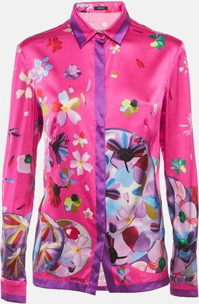 Versace Pink Floral Print Satin Long Sleeve Shirt
