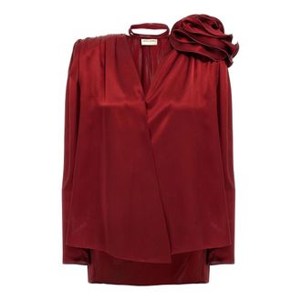 Magda Butrym Overhemden, Dames, Rood, S, Klassieke Zijden Bloemenblouse