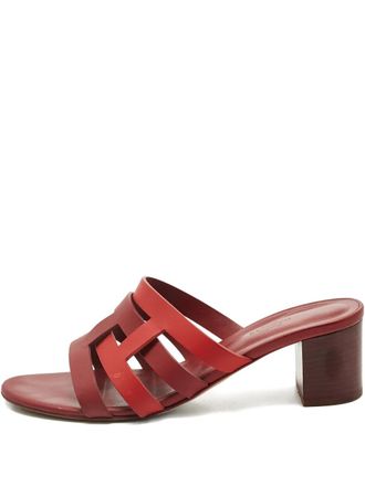 Herm&egrave;s Amika block-heel slides - women - Calf Leather/Calf Leather/Calf Leather/Rubber - 40 - Red