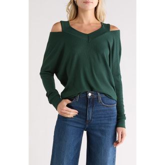 Go Couture Cold Shoulder V-Cut Long Sleeve Top in Aventurine at Nordstrom Rack, Size X-Large