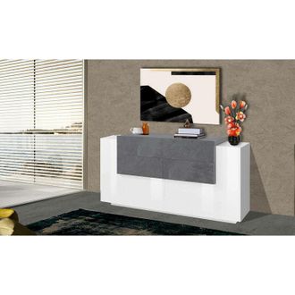 Dmora Aparador moderno con 2 puertas y 4 cajones, Made in Italy, Aparador de cocina, Buffet de diseño de sala de estar, 160x45h86 cm, Blanco brillante y