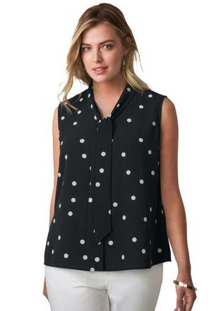 Jessica London Uptown Sleeveless Tie-Neck Blouse in Black White Tossed Dot at Nordstrom, Size 26