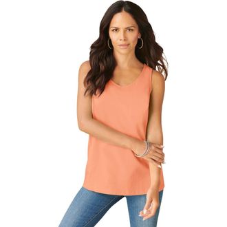 Roaman's Plus Size Cotton Scoopneck Tank Top in Orange Melon at Nordstrom, Size Small