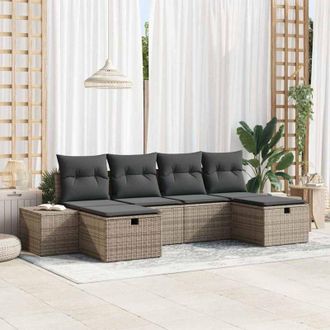 vidaXL Conjunto De Sof&aacute; De Jard&iacute;n Con Coj&iacute;n 6 Pcs Gris Rat&aacute;n Sint&eacute;tico Vidaxl