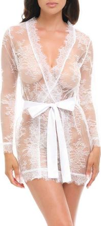 Oh l&agrave; l&agrave; Ch&eacute;ri Amor&eacute; Lace Satin Bow Robe in Bright White at Nordstrom, Size Large