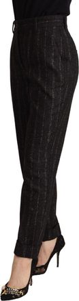 Dolce & Gabbana Womens Black Striped High Waist Tapered Pants Alpaca Cotton Nylon