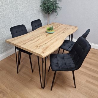 Kosy Koala Wooden Dining Table & 4 Black Velvet Chairs - Stylish Dining Room Furniture in Brown