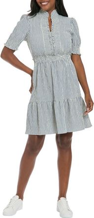 London Times Puff Sleeve Smocked Dress in Cream/Navy at Nordstrom Rack, Size X-Large