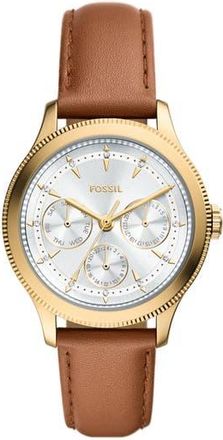 Fossil Brynn Multifunction Leather Strap Watch, 38mm in Gold at Nordstrom Rack