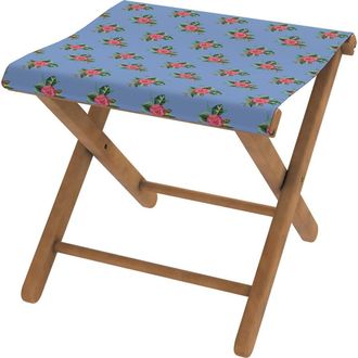 Vent de Boh&egrave;me Taburete plegable de haya y tela floral azul