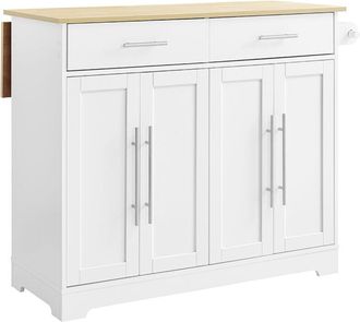 SoBuy SoBuy Carrello Cucina con Ruote, Isola Cucina con Piano di Lavoro Estensibile in Legno, 2 Cassetti e Ripiani Regolabili Mobile Salvaspazio per Mobili