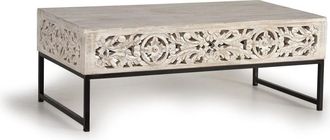 Giner&Colomer Mesa de caf&eacute; madera de mango y patas de metal color envejecido