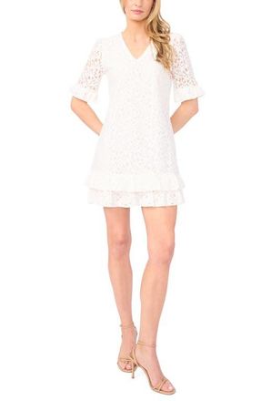 CeCe by Cynthia Steffe Lace V-Neck Minidress in New Ivory at Nordstrom, Size Xx-Large