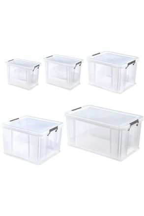 Whitefurze Allstore Plastic Storage Boxes with Lids & Silver Clamps Set in Clear