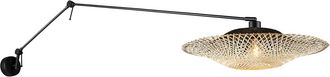QAZQA Oriental Aplique Negro Con Pantalla De Rat&aacute;n 50 Cm Regulable - Blitz Acero /bamb&uacute; Alargada Adecuado Para Led Max. 1 X 60 Watt - Qazqa