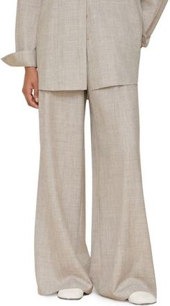 Lafayette 148 New York Astor Pleated Tropical Wool Blend Wide Leg Pants in Taupe Multi at Nordstrom, Size Xx-Large