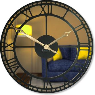 OEM Reloj De Pared Met&aacute;lico Negro Con Espejo Dorado De 50 Cm
