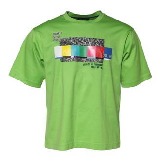 Dolce & Gabbana T-Shirts, male, Green, Size: M Green Graphic Printed Round Neck T-shirt