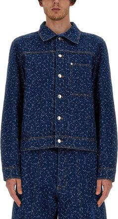 Maison Kitsun&eacute; Blue Printed Shirt Collar Jacket