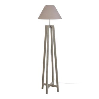 Tosel L&aacute;mpara de pie cuadr&uacute;pedo madera natural pantalla blanco