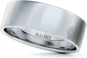 Allurez 14k White Gold Wedding Band Plain Ring Flat Comfort-Fit (6 mm)